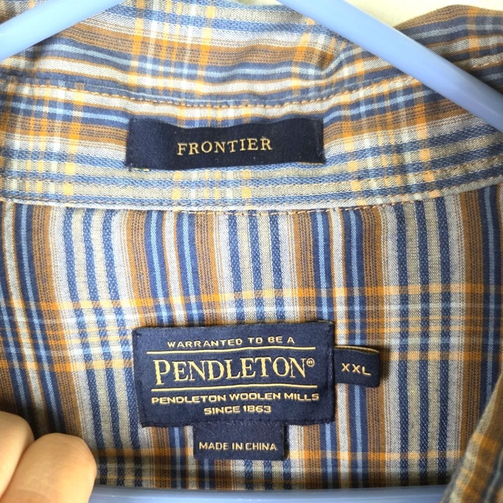 Men's Pendleton Brown Blue Snap Button Casual Pla… - image 5